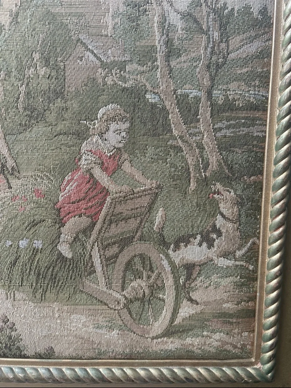 Large Vintage Framed Tapestry Cottage Victorian English Country